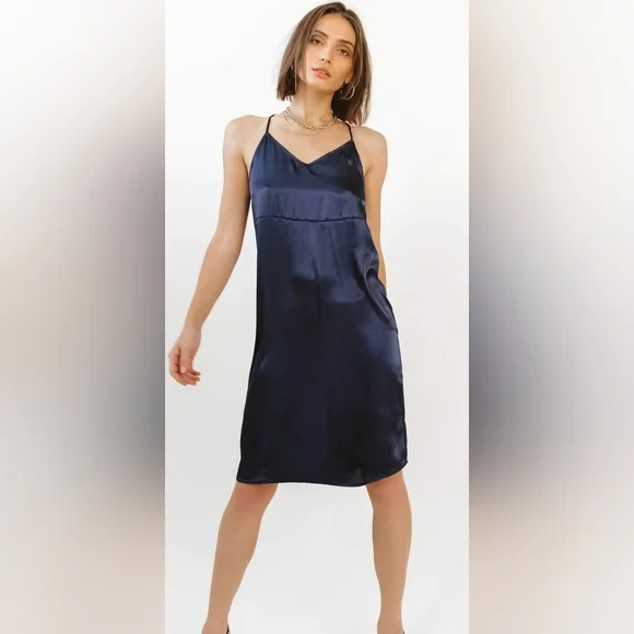 knee length dresses for ladies Navy Floral Square Neck Slip Mini Dress main image 1